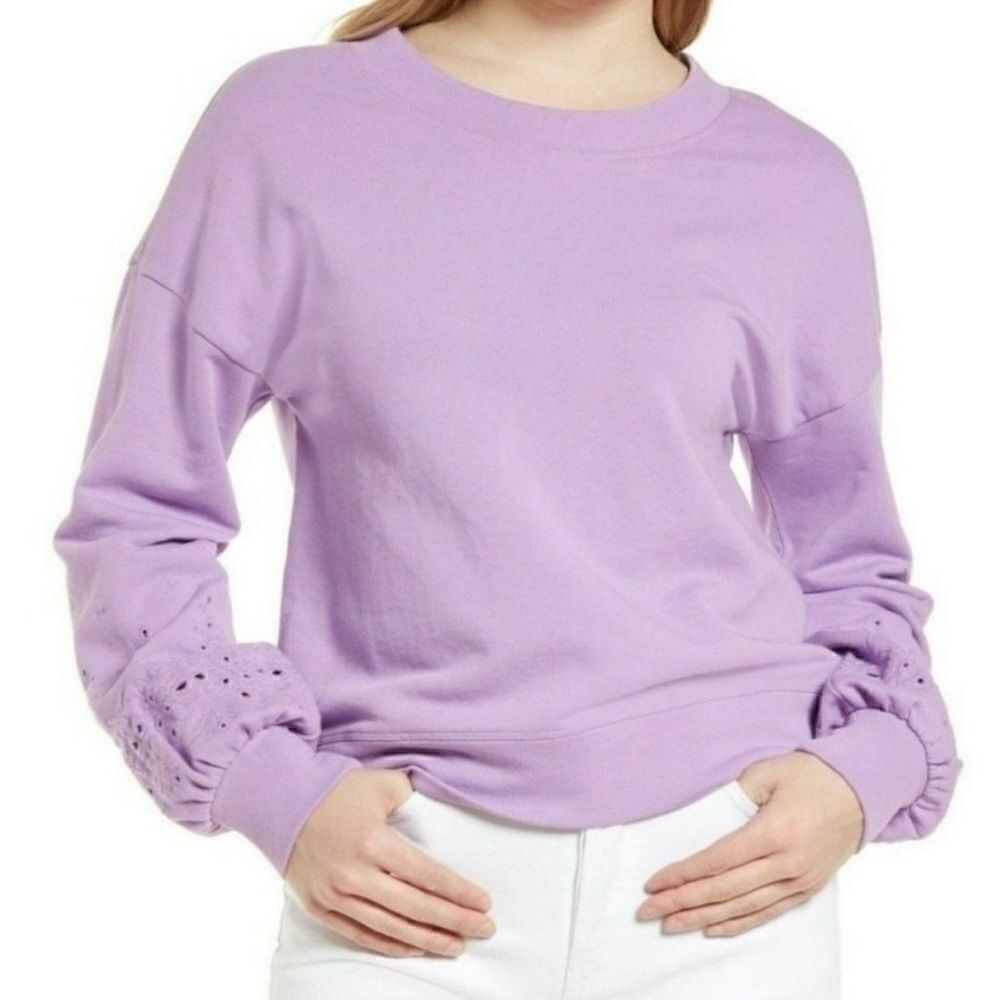 Halogan Eyelet Tie Neck Pullover Sweatshirt Purple Spectrum Small